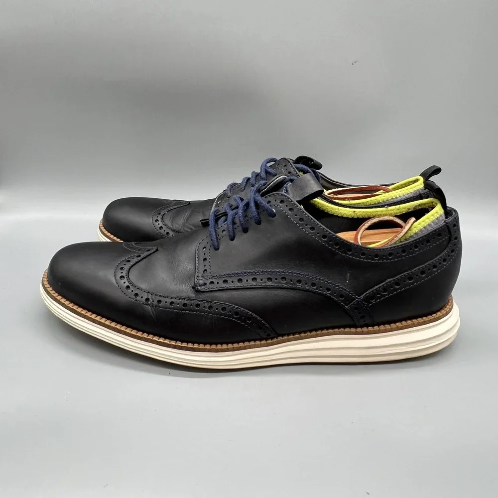 Cole Haan Shoes Mens 10.5 Navy Blue Leather Grand OS Wingtip Oxford Dress Brogue